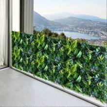 1片人造绿色植物墙板 | 40x60厘米 | 塑料材质 | 无需电源或电池 | DIY家居花园装饰 | 适用于户外露台、婚礼、圣诞节、感恩节、情人节、母亲节和毕业典礼装饰 | 易于使用，植物逼真 - 綠色 - 查看 7
