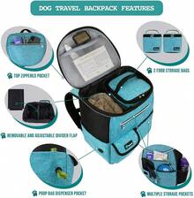 Dog Travel Bag Backpack, Airline Approved Dog Bags For Traveling, Puppy Diaper Bag Supplies, Pet Camping Essentials Hiking Accessories Dog Mom Gift, Food Container, Collapsible Bowls, Teal Blue - 藍色 - 查看 5
