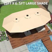 mteryoing 13FT Outdoor Umbrellas For Patio, Double-Sided Rectangular Patio Umbrella Market Umbrella With Base Waterproof And Windproof Fade Resistant Canopy For Deck Pool Garden Backyard - Màu be - Xem 8