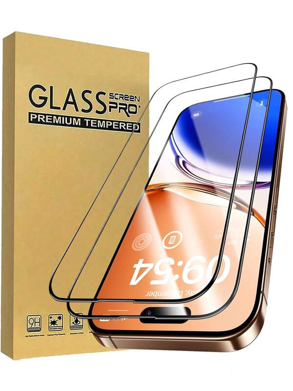 2 Pieces High-Definition Mobile Phone Screen Protector Suitable For IPhone 16 Pro Max/16/16 Pro/16 Plus/16/15/15 Pro/15 Promax/14/13/11/12/XR/14 PROMAX Screen Protector With Zero Bubble Automatic Dust Removal 9H+Hardness Tempered Glass, Fully Covered, Easy To Install Mobile Phone Accessories - Mobile Phone Screen Protector With Advanced High-Definition Steel Film