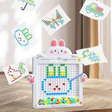 1 pieza Tablero magnético de dibujo para niños - Rompecabezas de arte de puntos coloridos con bolígrafo de estilo, juegos de clasificación de colores y juguete sensorial, forma de cangrejo y conejo, juguete educativo STEM para niños de 3 a 6 años, tableta para dibujar portátil, regalos de cumpleaños para niños y niñas
