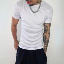 Kit 2 Men's Slim Fit Ribbed T-Shirt, American Style Blouse - Tight Fit - Đen và trắng - Xem 7