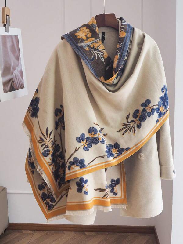 1 szt. Elegancki, żakardowy, ciepły szalik/narzutka z imitacji kaszmiru z kwiatowym i roślinnym wzorem, uniwersalny dla kobiet, odpowiedni na jesień/zimę, do codziennego dopasowywania i dekoracji