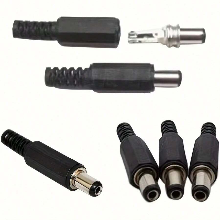 5 piezas Enchufe macho y hembra de alimentación de CC, Conector de adaptador de alimentación de CC para montaje en panel - Negro - Ver 1