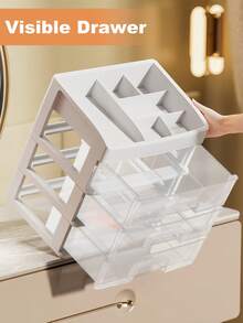Makeup Organizer With Drawer,  Stackable Clear Perfume Organizer, Dorm Room Essentials For Girls, Multifunction Plastic Desk Organizer,  Nail Polish Organizer, Bedroom Countertop Storage For Cosmetics, Perfume, Brushes, Eyeshadow, Skincare, Lipstick - trắng - Xem 2