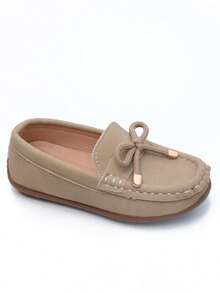 1 Pair Classic Cute Flat Shoes, Neutral Child Stitched Loafers, Soft Sole Anti-Slip Retro Boat Shoes, Fashion Casual Campus Student Daily Commute Comfortable Versatile Square Toe Shoes - Khaki - View 5