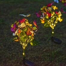 1/2/4pcs Solar Powered Colorful LED Butterfly Flower Garden Ground Stake Lights, Waterproof Outdoor Decor For Yard, Lawn - Pink - View 3