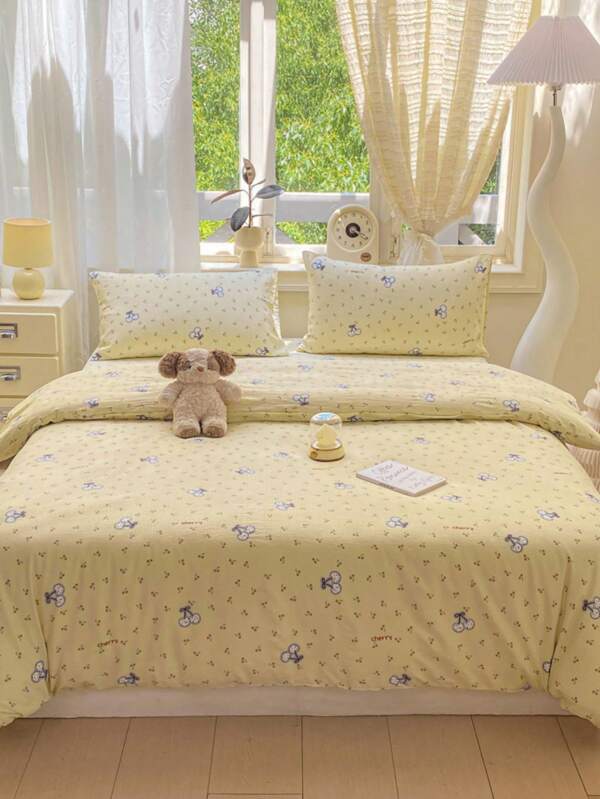 1pc Elegant Yellow Cherry Blossom Comforter Cover, 100% Polyester, Ultra-Soft Fabric, No Pillowcase, Machine Washable, For All Seasons