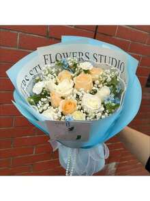 1 Pack 20pcs Solid Color Waterproof Floral Bouquet Wrapping Paper, Matte Membrane, Suitable For Flower Arrangement - Water Blue - View 4