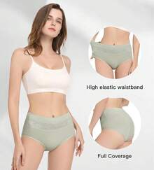 Women's Cotton High Waist Tummy Control Panties Jacquard Ladies Panty Multipack - Comfort - 簡報 06 - 5 件裝 - 多種顏色 - 查看 4