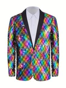 男士闪亮亮片西装外套适合派对、俱乐部、音乐节、主持、舞台表演、节日 - 彩色 - 查看 2