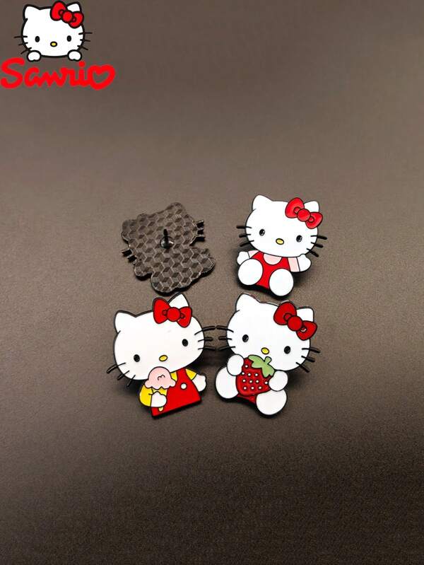 Sanrio Sanrio, 4 peças, desenho animado fofo, Hello Kitty, broche, personagem animado, distintivo de metal, pingente de bolsa para roupas, distintivo fofo de esmalte, acessório de flor para baú de liga metálica, decoração de bolsa e mochila para escola