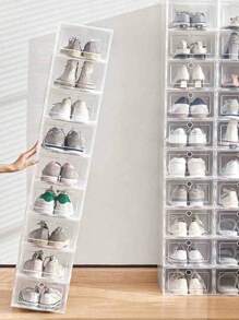 6/12 piezas Cajas apilables transparentes para almacenamiento de zapatos para el armario, contenedores de almacenamiento de zapatos resistentes con puerta transparente, cajas de zapatos de plástico con cajón grueso, organizador de zapatos apilable para tenis