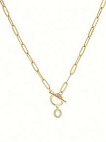 1pc Custom Gold Letter Necklace, Toggle Clasp Design, Sparkling Rhinestone Studded Initial Pendant, Unique Personalized Jewelry To Elevate Your Look, Perfect For Layering