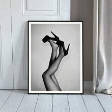 1 pièce Tableau mural représentant une femme avec des talons hauts, impression de mode de luxe stylistique sur canevas. Affiche girly noir et blanc pour décoration de chambre, salon ou collège, chambre d'étudiant. Cadeau pour elle, sans cadre