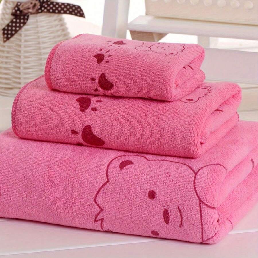 3 PiecesSoft Absorbent Cartoon Bath Towels: Small, Medium, Large - Perfect Choice