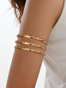 1 件 3 层波浪臂带，简约金属雕刻花卉线条装饰上臂手链，男女通用情侣款，夏季身体首饰，派对/节日配饰，女友礼物