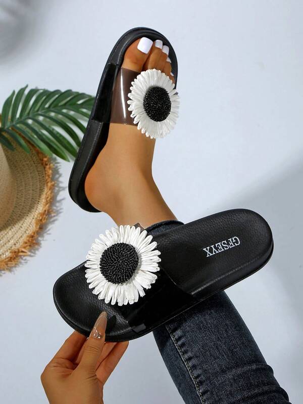 Sandales plates à enfiler avec imprimé floral pour femmes, sandales polyvalentes pour la plage/vacances en extérieur, été