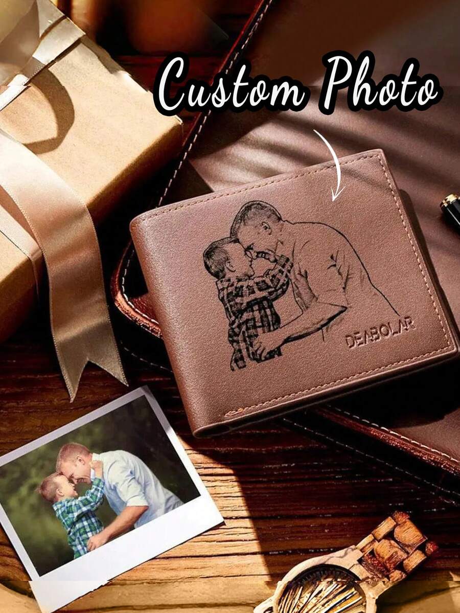 1个定制照片钱包，送给男朋友的礼物，送给男士的礼物，个性化男士钱包，送给爸爸的生日礼物，个性化父亲节礼物，新年魅力 - 黑與白 - 查看 1
