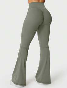 YEOREO Kalie Flare Scrunch Leggings For Women V Cross Waist Bell Bottom Yoga Pants Tummy Control Bootcut Workout Leggings Sweat Weatpants Women Pants For Women Yoga Pants For Women Flare Leggings Joggers For Women Black Pants Sweat Pants Flare Leggings Women Yoga Pants For Women - Xám Xanh Lá Cây - Xem 3