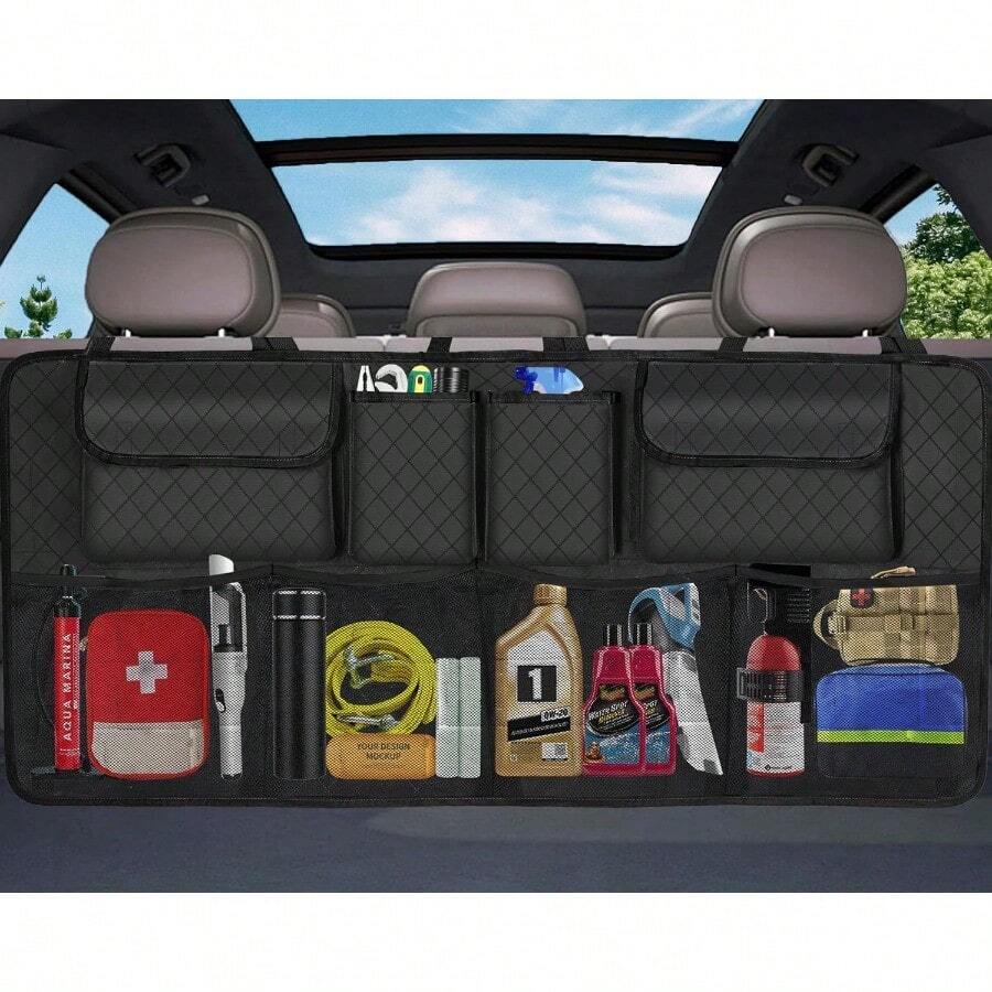 Organizador y almacenamiento para el maletero del coche de gran capacidad, accesorios de almacenamiento colgante para el asiento trasero, organizador para el asiento trasero de SUV, MPV, camioneta, negro 2yk2 - Negro - Ver 1