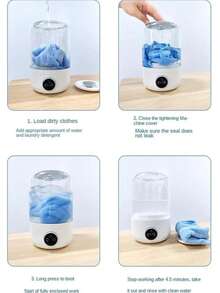 Lavadora portátil recargable de 1L para ropa interior, calcetines y prendas pequeñas, máquina de lavar portátil deshidratante para viajes - Blanco - Ver 7