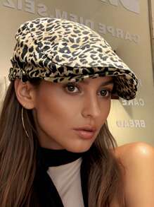 1pc Women Fashionable Leopard Print Beret Hat, Stylish Newsboy Cap, Street Casual Forward Hat, Suitable For Autumn/Winter, Street, Business, Party Occasions