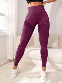 Women Butt Lifting Seamless Leggings Booty High Waisted Workout Yoga Pants - Burgundy - View 4