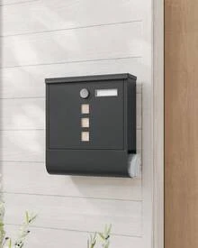 Boîte aux Lettres Murale, avec Serrure avec Couvercle Rotatif, Fenêtre de Visualisation, Porte-nom, Compartiment à Journaux, Montage Facile, 10 x 30,8 x 33,8 cm, Noir - Noir - Voir 1