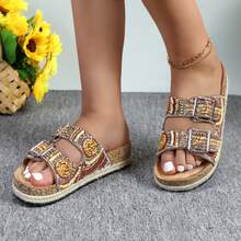 Sandalias planas para mujer con plantilla de corcho, punta abierta, correa ajustable, para caminar | Playa | Interior POWDER-03 - Marrón - Ver 3