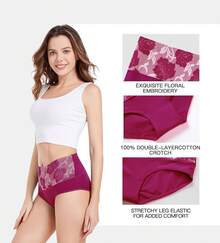 Women's Cotton High Waist Tummy Control Panties Jacquard Ladies Panty Multipack - Comfort - Brief 01 - 8 Pack - Assorted Colors 03 - View 6
