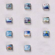 1 件海洋系列不锈钢手链组件，以夏季度假海滩风景为主题，DIY 制作手链项链首饰，可自由搭配不同风格 - 銀色 - 查看 2