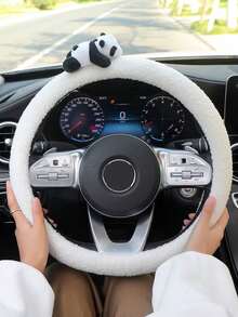 1-3pcs Cute Panda Car Steering Wheel Cover Shoulder Protection Plush Warm Handlebar Cover Internet Famous Car Interior Decoration Protective Cover