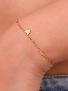 Minimalist Cute Waterproof Fade-Resistant Stainless Steel Gold Heart Bracelet Necklace - Gold - View 3