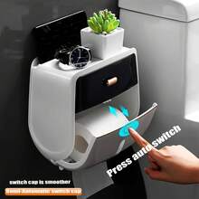 1 个大容量双层卫生纸收纳盒 - 带防水防尘抽屉、壁挂式纸盘和卷纸架，适用于家庭、办公室、超市、浴室、客厅、整洁的装饰配件，易于安装返校 - 黑與白 - 查看 2