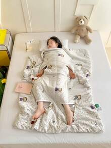 1 件装加厚腹部保暖防踢毯袋，卡通恐龙印花双面多功能幼儿睡袋，适合身高 100 厘米/120 厘米/150 厘米以下