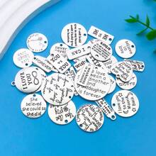 Mix 33pcs Alloy Antique Silvery Circular Letter Plates And A Series Of Charming Pendants Accessories, Suitable For DIY Necklace, Earring, Keychain Jewelry Making Fashion Accessories.