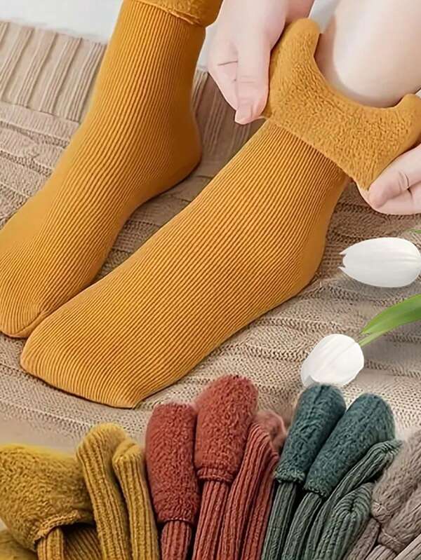 4 Pairs Solid Color Pattern Women Unisex Couples Sports Socks High Socks Winter Holiday Gifts, Fall Socks