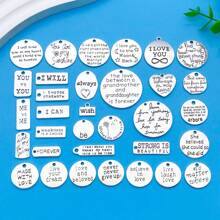 Mix 33pcs Alloy Antique Silvery Circular Letter Plates And A Series Of Charming Pendants Accessories, Suitable For DIY Necklace, Earring, Keychain Jewelry Making Fashion Accessories.