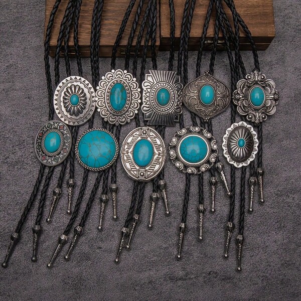 10 piezas de Collar de bolo de turquesa con estilo de moda, de tamaño ajustable