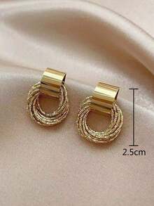 1pair Bridal Hollow Out Circle Earrings, Simple & Stylish Multi-Layered Wrap Stud Earrings For Women Party. Valentine's Day Accessories - 黃金2 - 查看 2