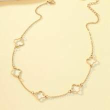 1pc Simple Golden Fashion Hollow Clover Chain Necklace, Elegant Versatile Accessory