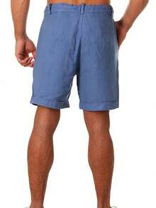 Men's Breathable Linen Beach Shorts, Summer Loose Men's Trousers - Blue - View 4