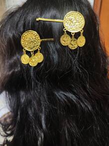 1 peça pingente de moeda com design do Império Otomano, grampo de cabelo, adequado para casamentos, festas e festivais no Oriente Médio
