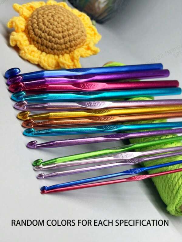 A Set Of 14 Sets Of 2.0-10.0 Alumina Colored Crochet Hooks/Colored Crochet Hooks ,A Set Of DIY Hand Crochet Tools, Crochet Creative Gifts, Aluminum Oxide Material, Gold Double Headed Crochet Needles, Gold Aluminum Crochet Needles, Sweater Knitting Crochet Needles, Yarn Crochet Needles, Coarse Crochet Needles(Colors Of Each Specification Are Random)