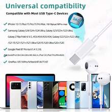 USB C 耳机兼容 15 C 型耳塞有线耳机带麦克风和遥控器防噪兼容 16/16 Plus/16 Pro/16 Pro Max，兼容 15 系列、Galaxy S24/S23/S22、Car Play、iPad、Pixel-Grey