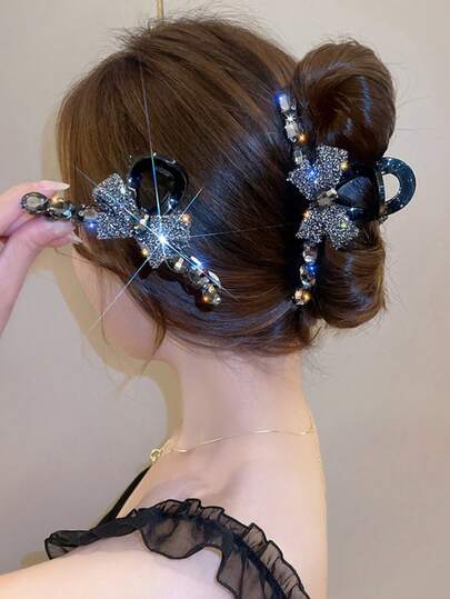 1 chiếc kẹp tóc hình bướm đính đá lấp lánh, phụ kiện tóc thời trang đa năng, thanh lịch, đơn giản, phù hợp cho sử dụng hàng ngày, dự tiệc, đi làm, du lịch, buộc tóc đuôi ngựa, tạo kiểu tóc, rửa mặt/tóc, trang điểm, trang trí quần áo. Phụ kiện tóc thời trang, kẹp tóc thanh lịch, kẹp tóc thường ngày, nơ mùa thu đông, mùa hè, đi biển.