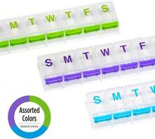 Organizador de pastillas semanal (7 días), planificador de medicamentos, caja organizadora de vitaminas, compartimentos extra grandes con botón, conveniente y fácil de usar, el color puede variar - Multicolor - Ver 8