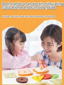 Children's Simulated Wooden Pretend Burger, Sandwich Set Column Matching, Educational Food Assembly Toys, Early Education Interactive Kitchen Pretend Toys Fun Stacking Toys That Simulate Food