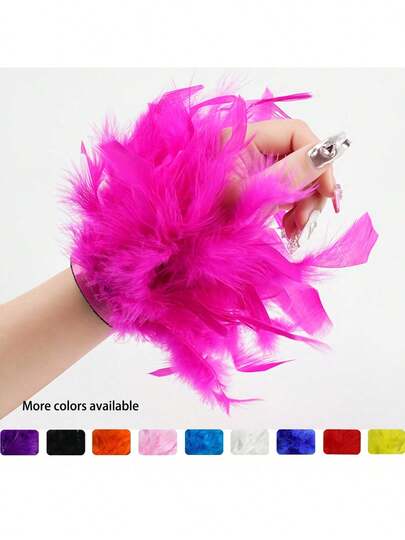 1 Piece Feather Cuffs, Feather Slap Bracelet, Feather Snap Ring, Slap Bracelet Cuffs With Papa Circle, Women Wrist Decoration,Christmas Feather Bracelet.